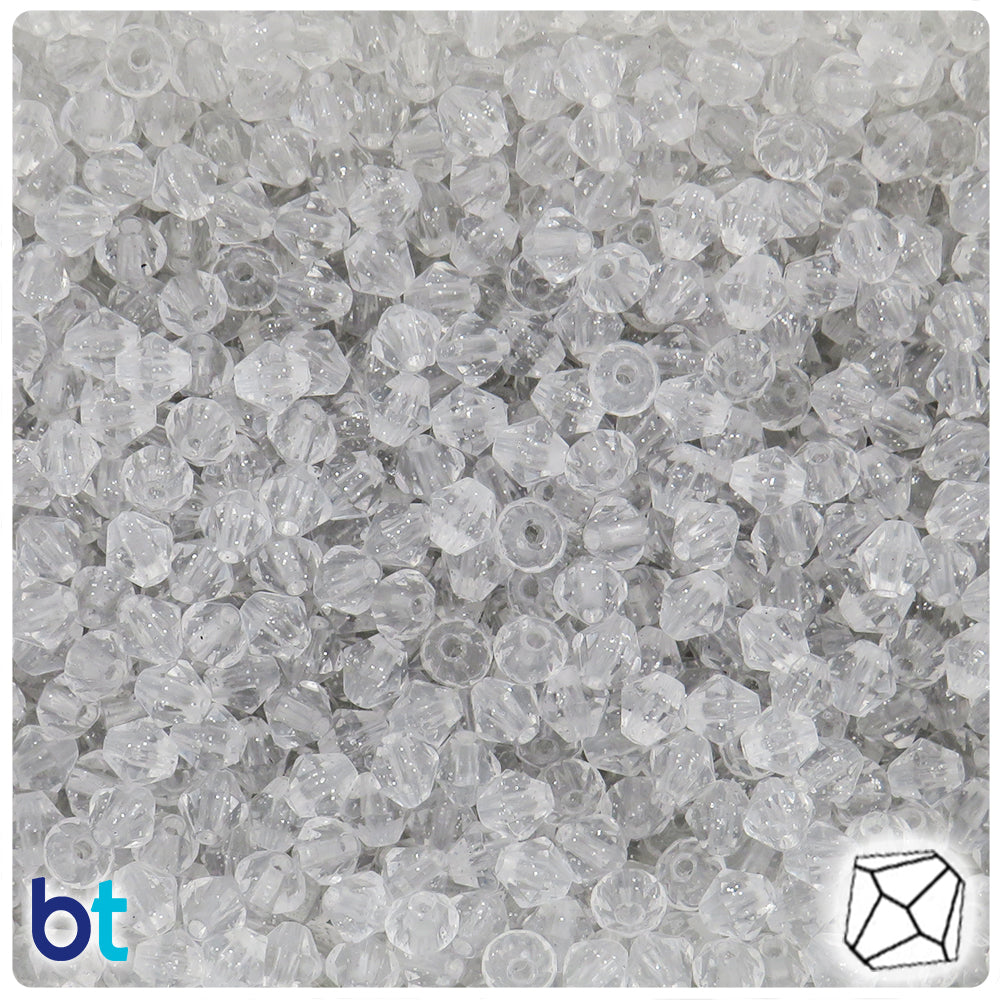 Silver Sparkle 6mm Faceted Bicone Plastic Beads (500pcs)