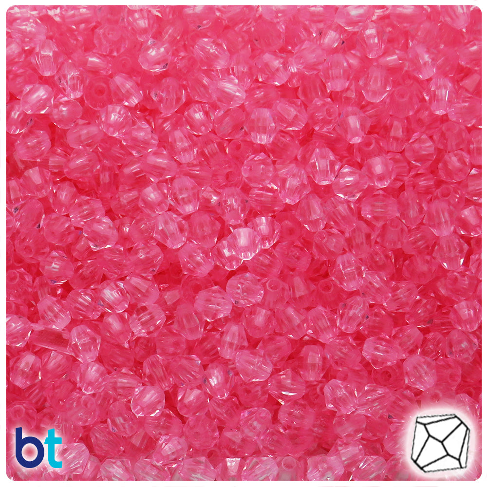Pink Transparent 6mm Faceted Bicone Plastic Beads (500pcs)