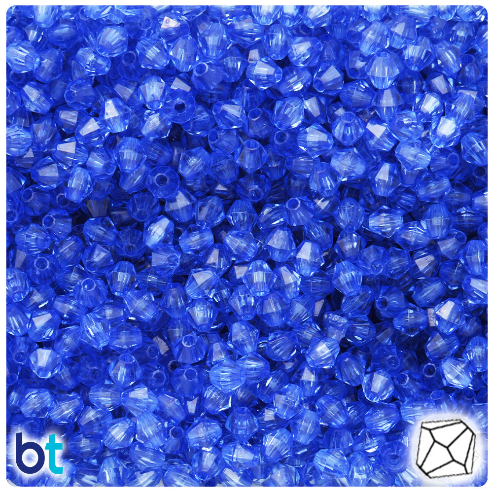 Dark Blue Transparent 6mm Faceted Bicone Plastic Beads (500pcs)