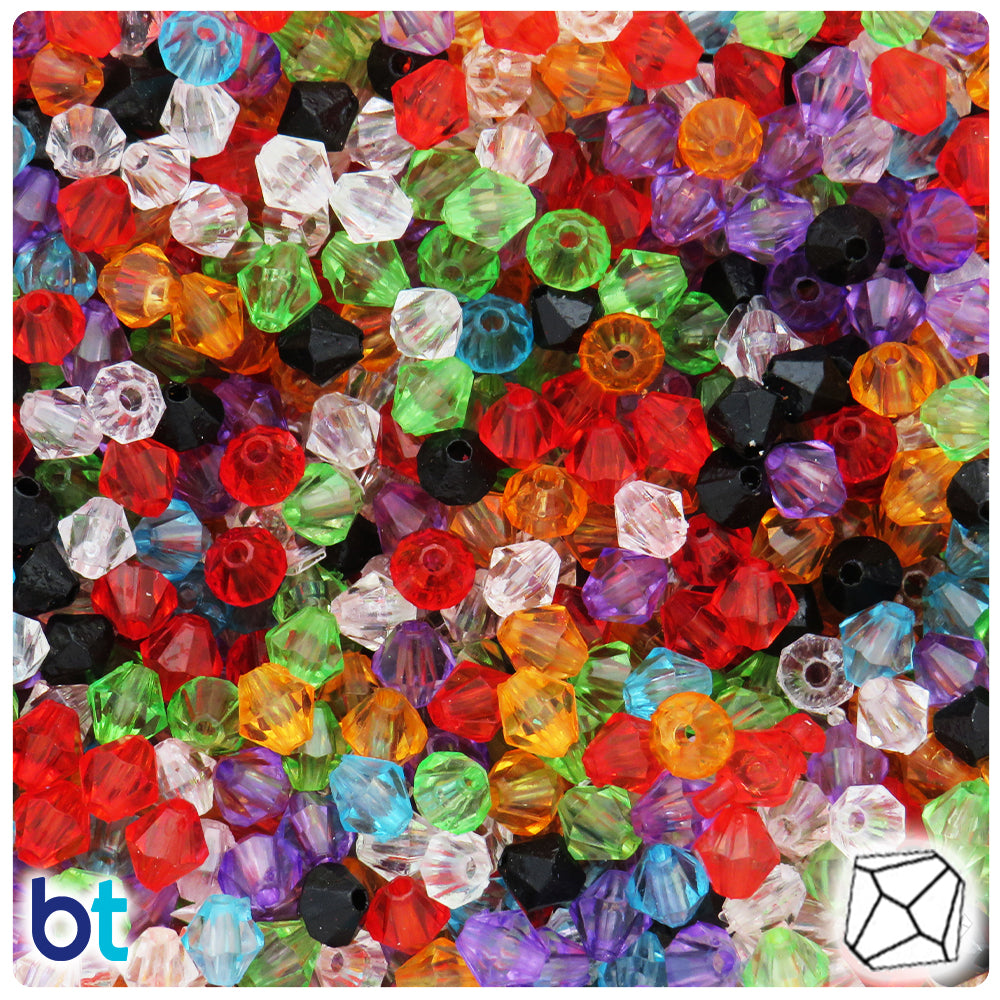Mixed Transparent 6mm Faceted Bicone Plastic Beads (500pcs)