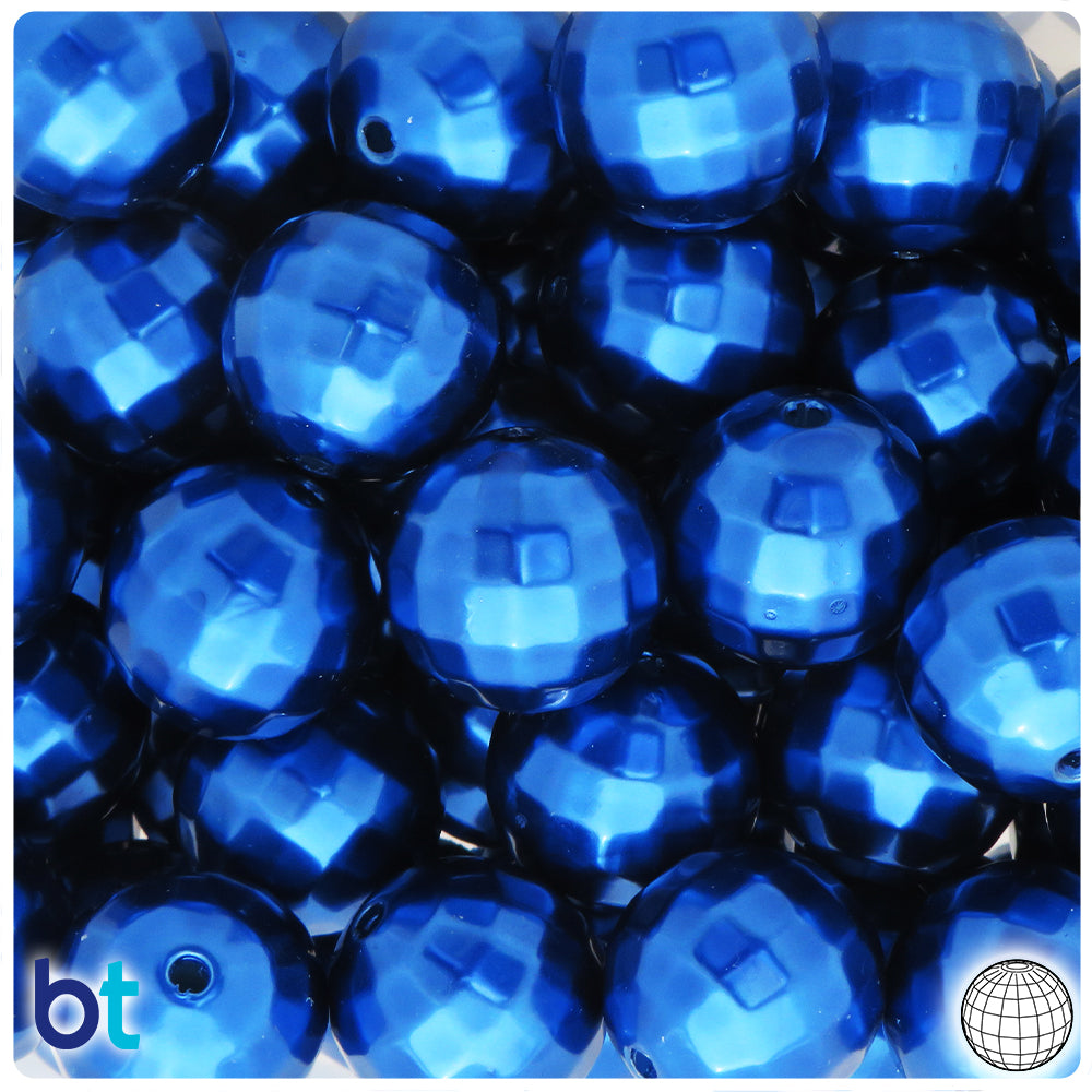 Dark Blue Pearl 20mm Faceted Globe Plastic Beads (10pcs)