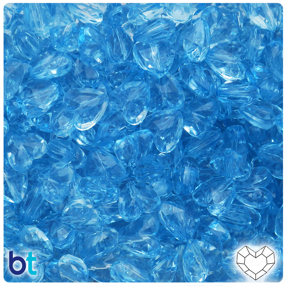 Blue Transparent 12mm Faceted Heart Plastic Beads (100pcs)