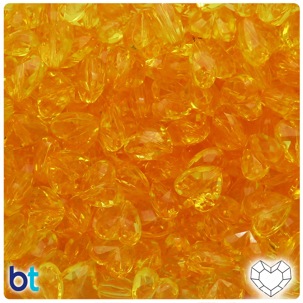 Yellow Transparent 12mm Faceted Heart Plastic Beads (100pcs)