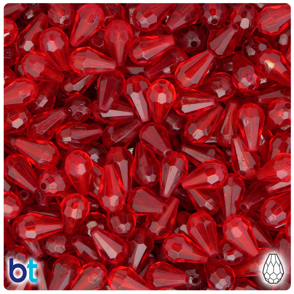 Red Transparent 12mm Faceted Pear Plastic Beads (150pcs)