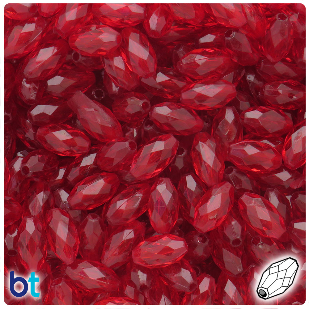 Dark Red Transparent 13mm Faceted Oval Plastic Beads (200pcs)