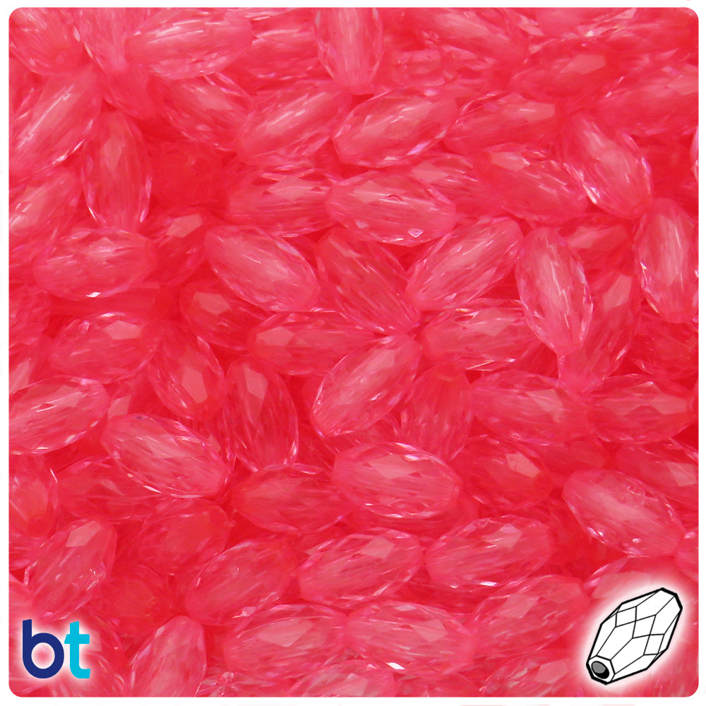 Dark Pink Transparent 13mm Faceted Oval Plastic Beads (200pcs)