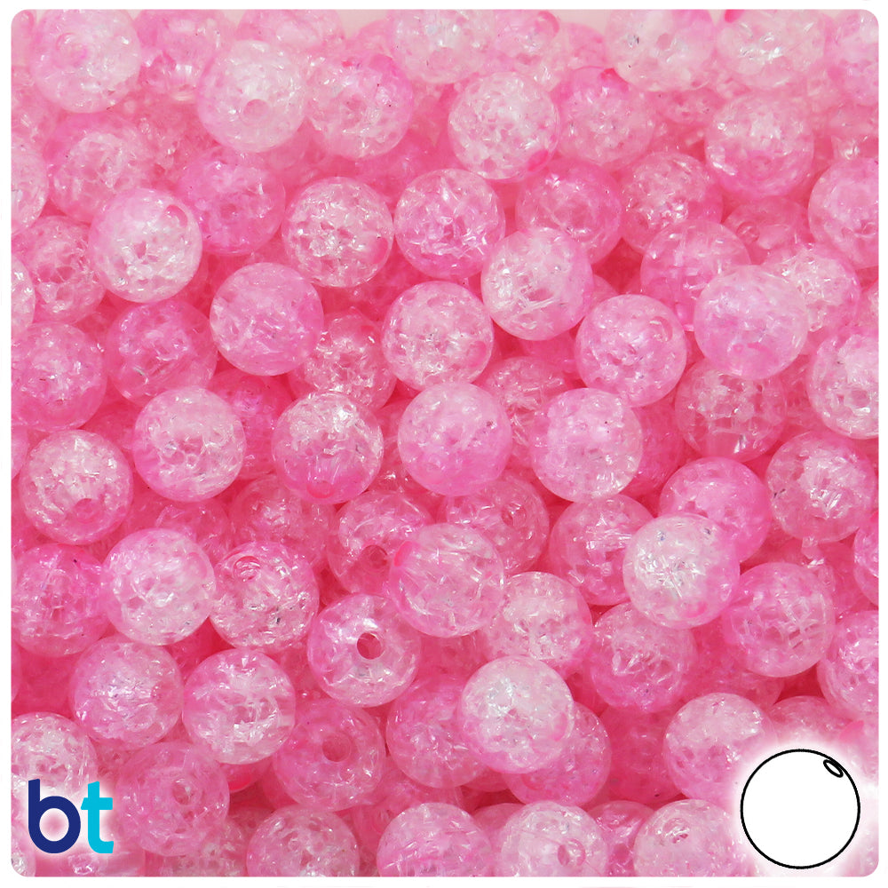 Light Pink & Clear Transparent 10mm Round Plastic Beads - Crackle Effect (100pcs)