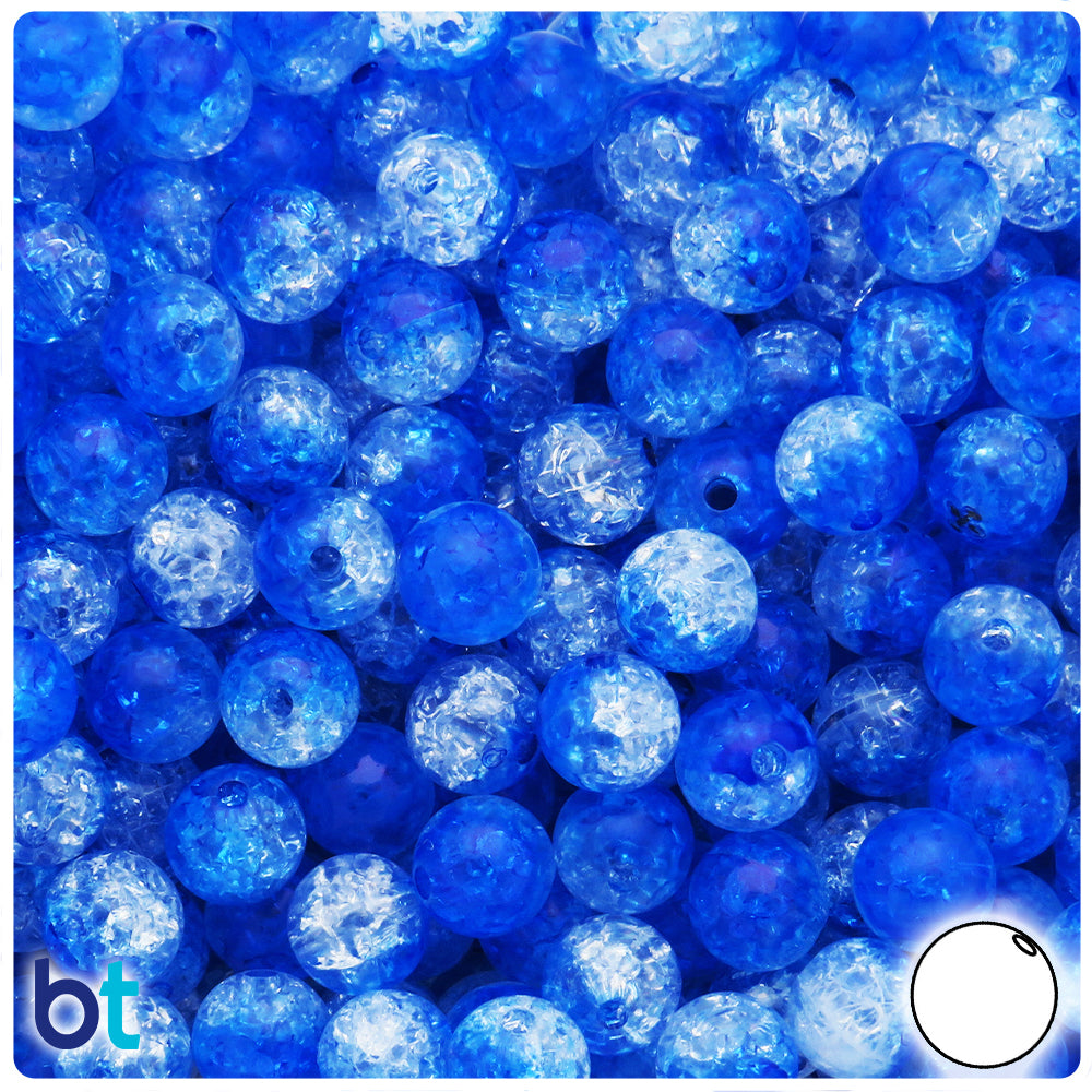 Dark Blue & Clear Transparent 10mm Round Plastic Beads - Crackle Effect (100pcs)
