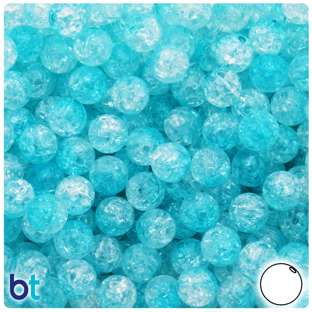 Light Turquoise & Clear Transparent 10mm Round Plastic Beads - Crackle Effect (100pcs)