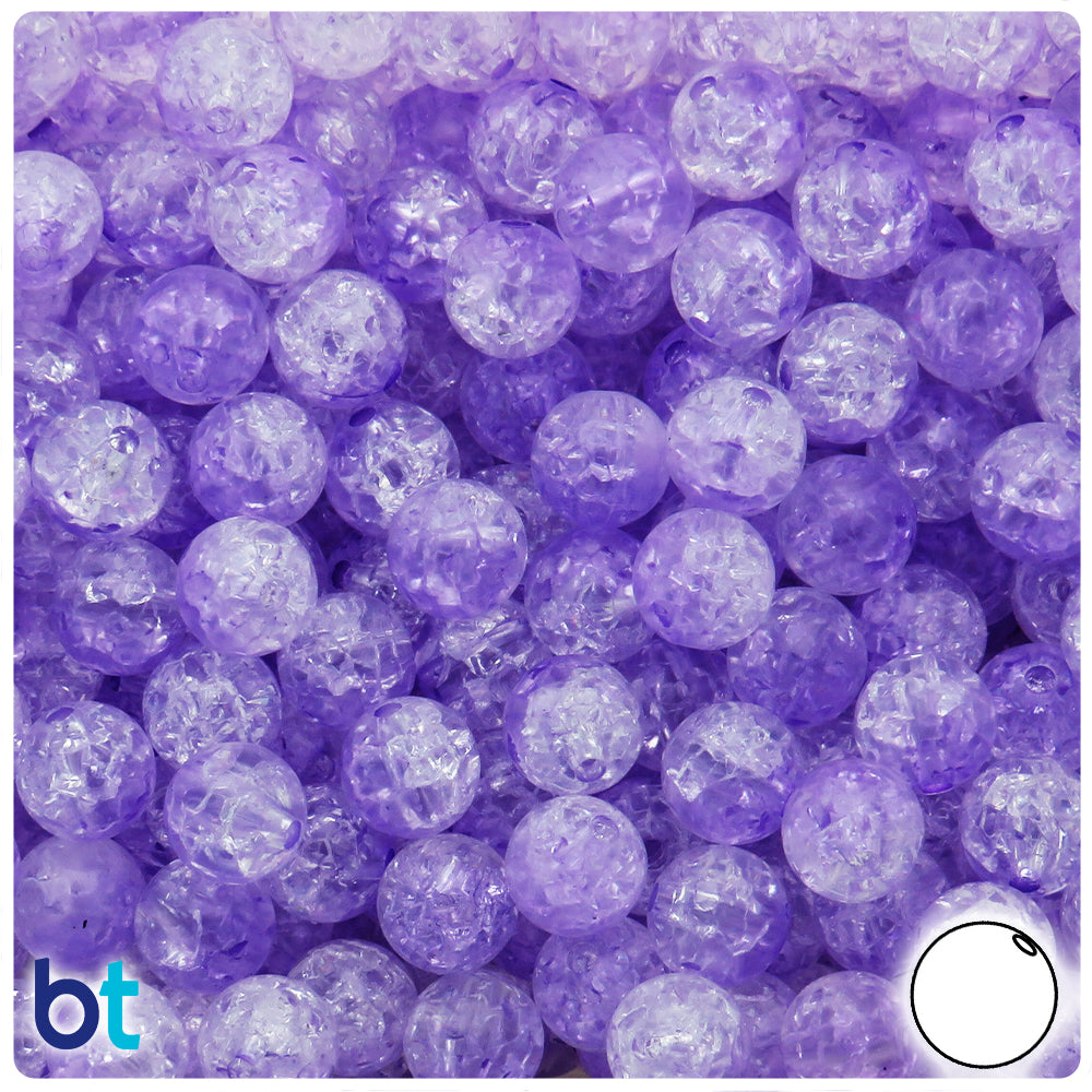 Light Purple & Clear Transparent 10mm Round Plastic Beads - Crackle Effect (100pcs)