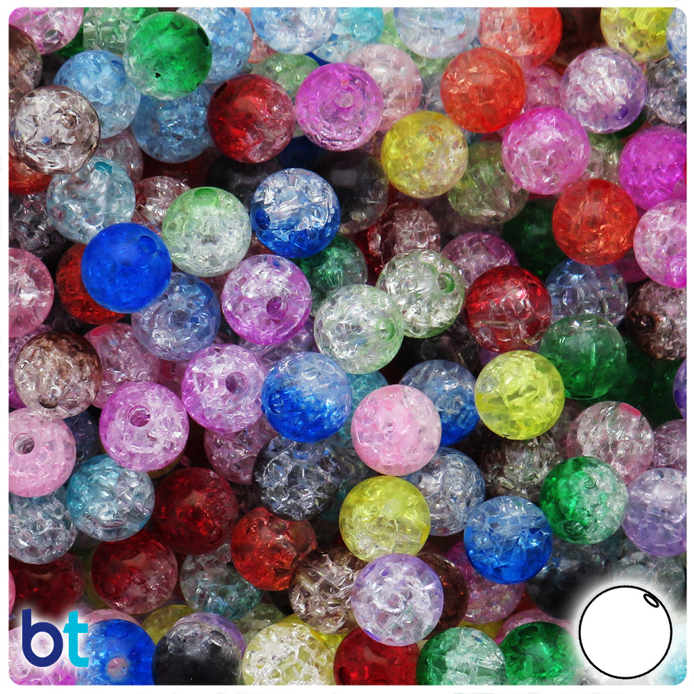 Mixed Transparent 10mm Round Plastic Beads - Crackle Effect (100pcs)