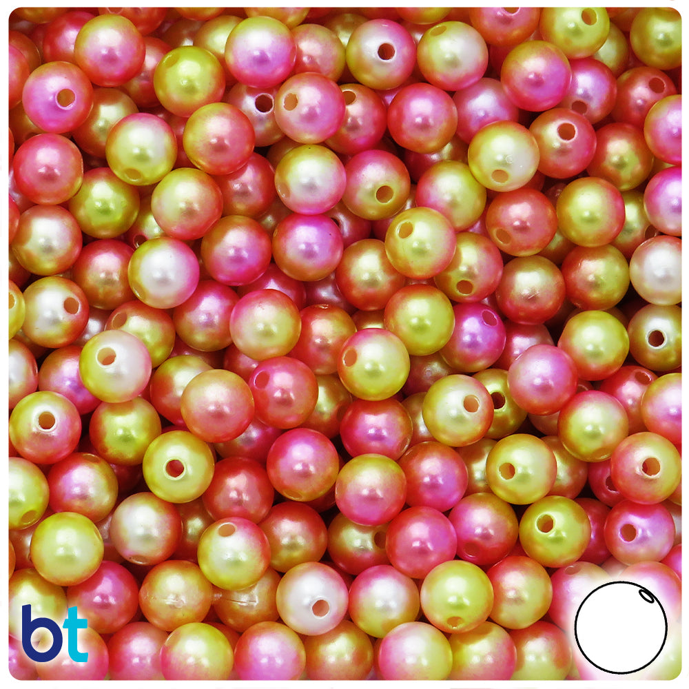 Pink & Yellow Gradient Pearl 8mm Round Plastic Beads (150pcs)