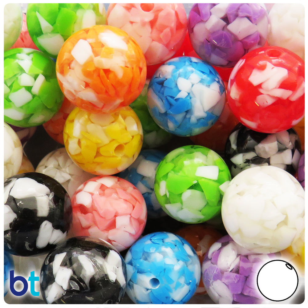 Mixed Colors Transparent 20mm Round Plastic Beads - White Chips (10pcs
