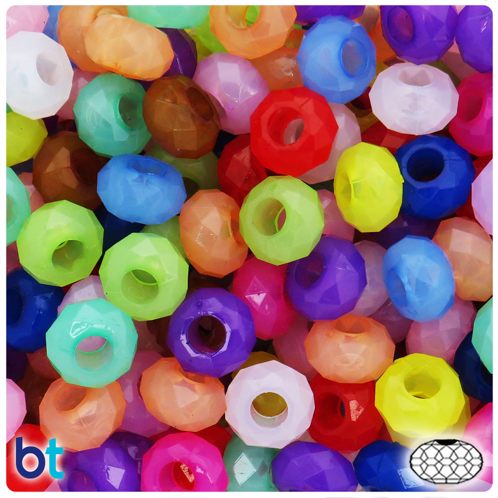 Mixed Translucent 14mm Faceted Rondelle Plastic Beads (60pcs)