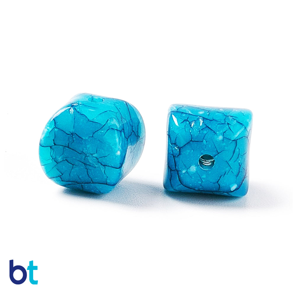 Mixed Opaque 11mm Puffed Cube Plastic Beads - Crackle Effect (60pcs)