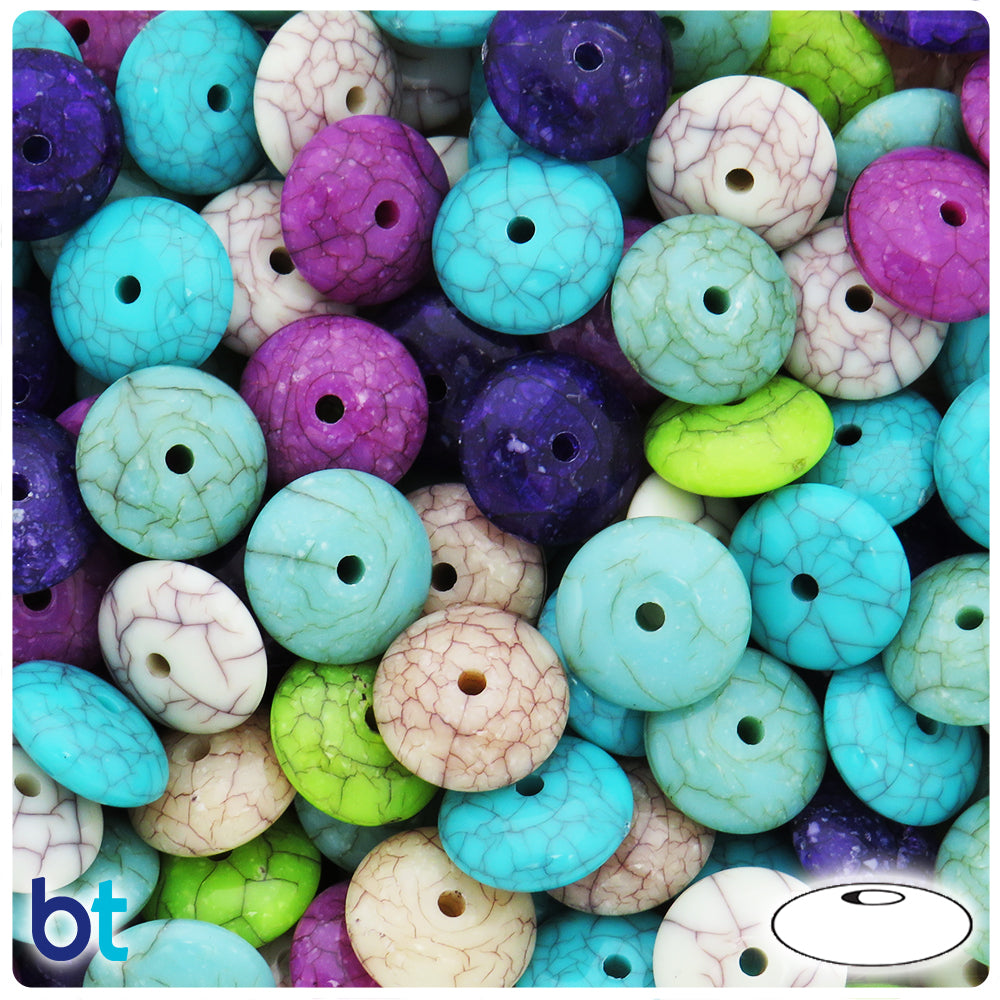 Mixed Opaque 14mm Rondelle Plastic Beads - Crackle Effect (75pcs)