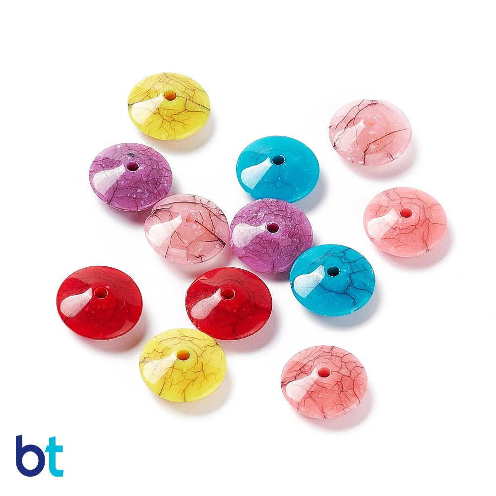 Mixed Opaque 14mm Saucer Plastic Beads - Crackle Effect (100pcs)