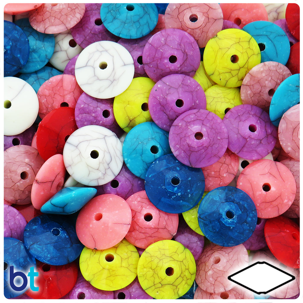 Mixed Opaque 14mm Saucer Plastic Beads - Crackle Effect (100pcs)