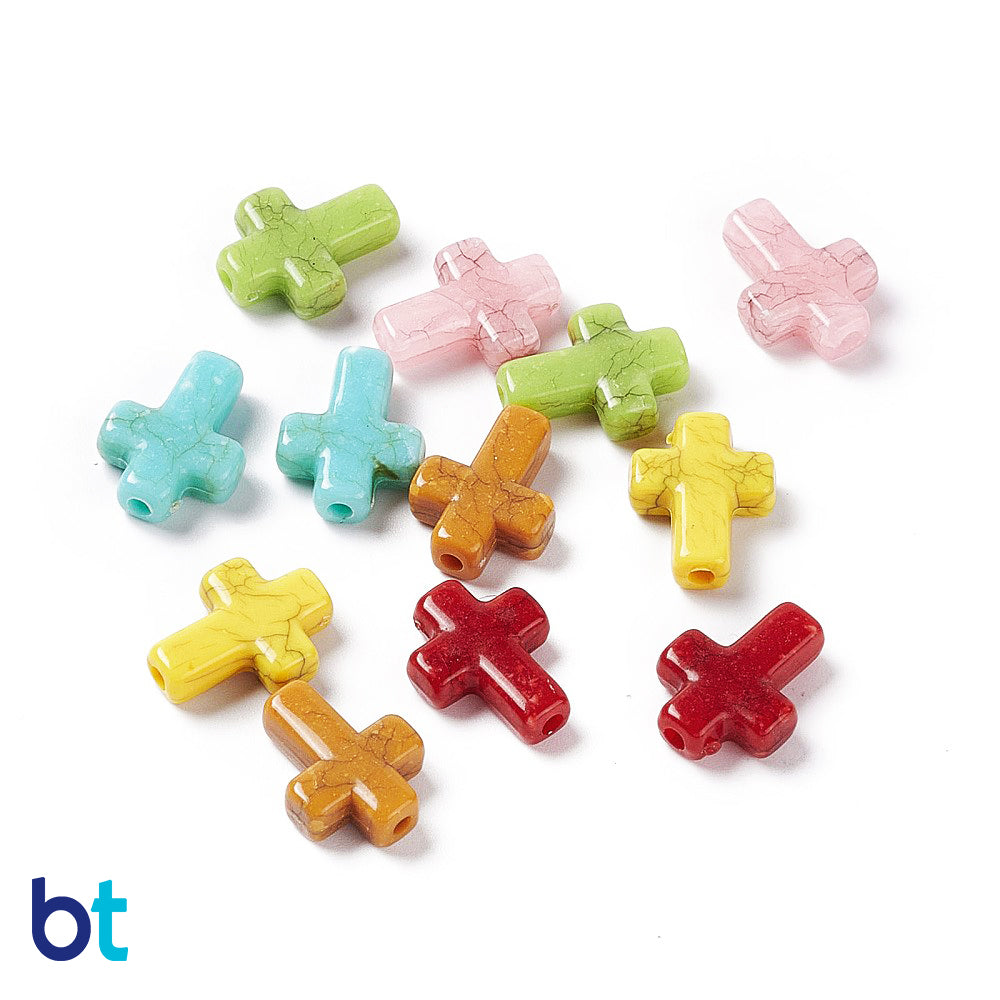 Mixed Opaque 16mm Cross Plastic Beads - Crackle Effect (110pcs)
