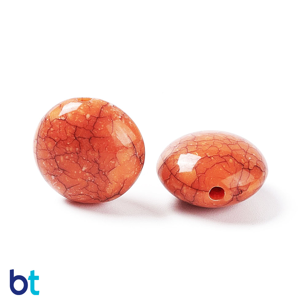 Mixed Opaque 17mm Flat Round Plastic Beads - Crackle Effect (35pcs)