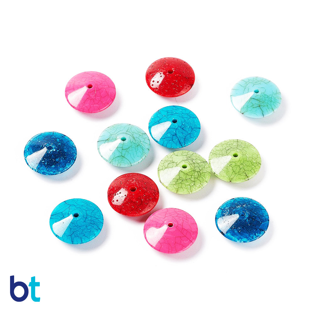 Mixed Opaque 20mm Saucer Plastic Beads - Crackle Effect (35pcs)