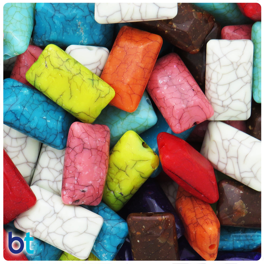 Mixed Opaque 22mm Pillow Plastic Beads - Crackle Effect (50pcs)