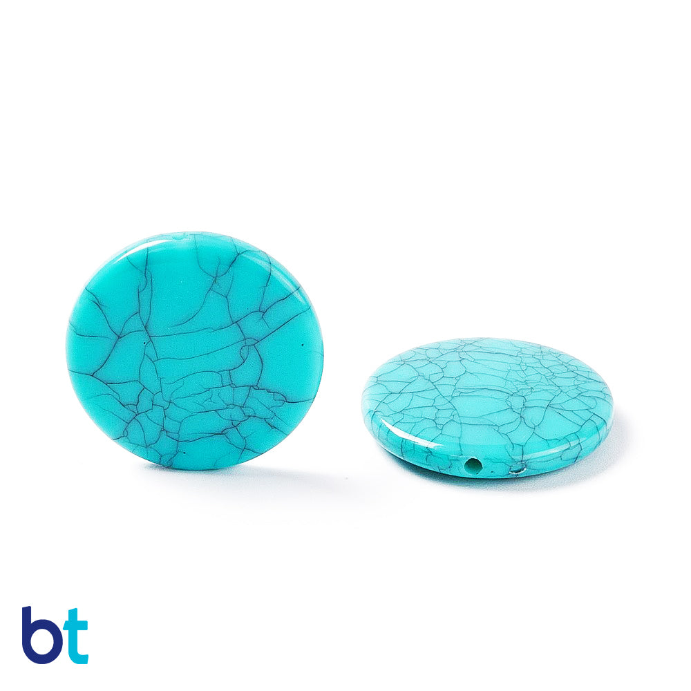 Mixed Opaque 25mm Flat Round Plastic Beads - Crackle Effect (25pcs)