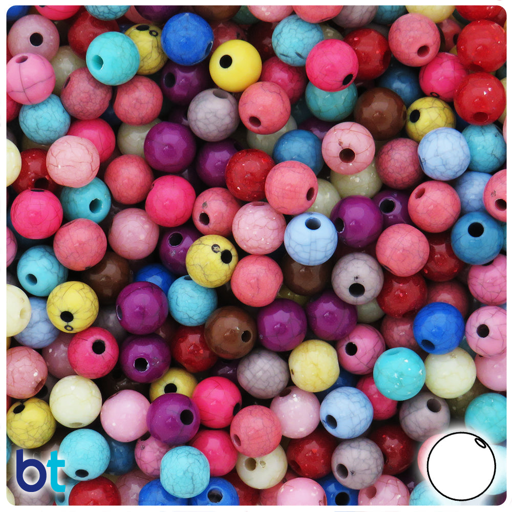 Mixed Opaque 8mm Round Plastic Beads - Crackle Effect (200pcs)