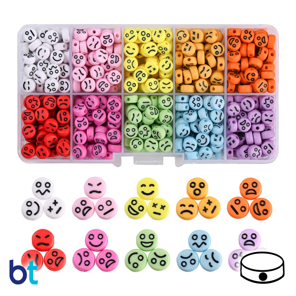 Mixed Opaque 7mm Coin Alpha Beads - Black Faces (Box/10 Colors)