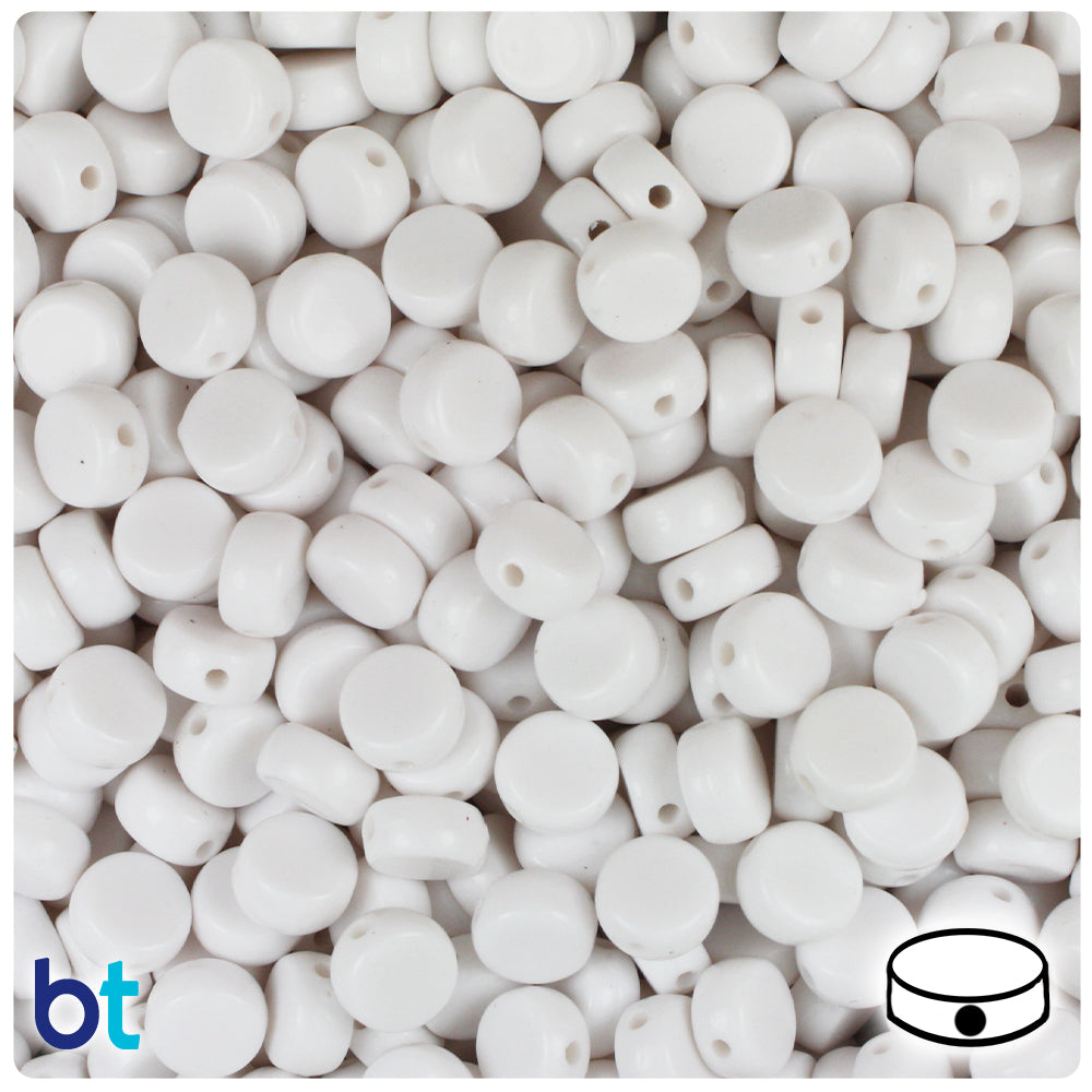 Bulk Buy - White Opaque 7mm Coin Plastic Alpha Beads - Black Letters