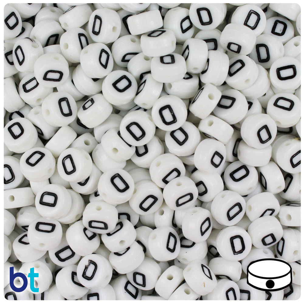 Bulk Buy - White Opaque 7mm Coin Plastic Alpha Beads - Black Letters