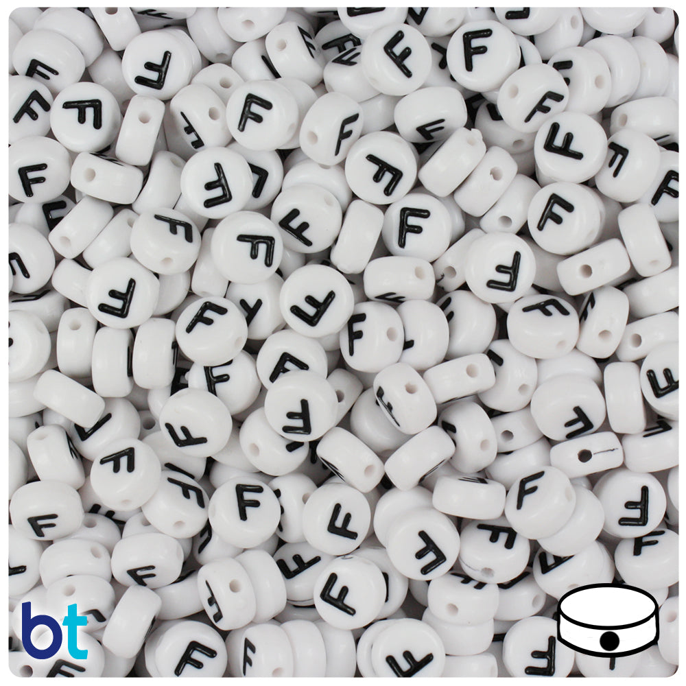 Bulk Buy - White Opaque 7mm Coin Plastic Alpha Beads - Black Letters