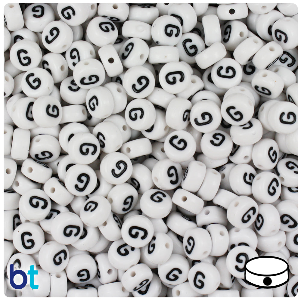 Bulk Buy - White Opaque 7mm Coin Plastic Alpha Beads - Black Letters