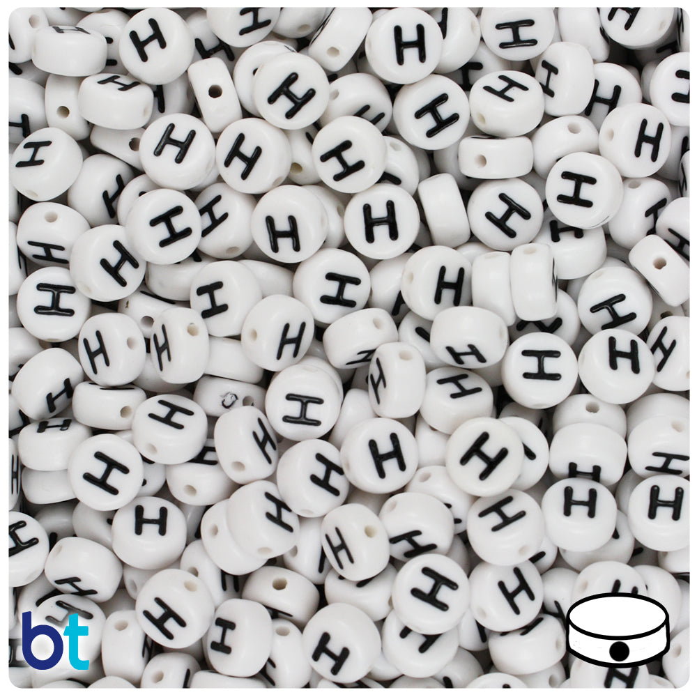 Bulk Buy - White Opaque 7mm Coin Plastic Alpha Beads - Black Letters