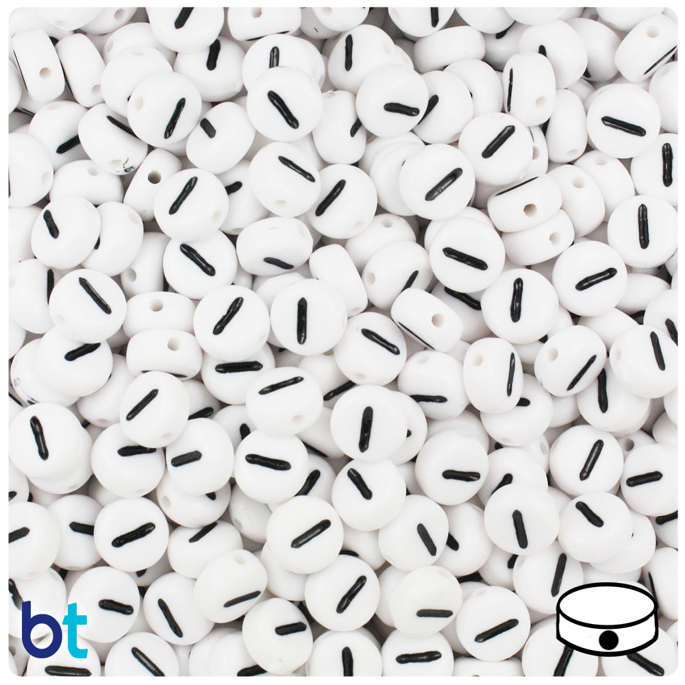 Bulk Buy - White Opaque 7mm Coin Plastic Alpha Beads - Black Letters