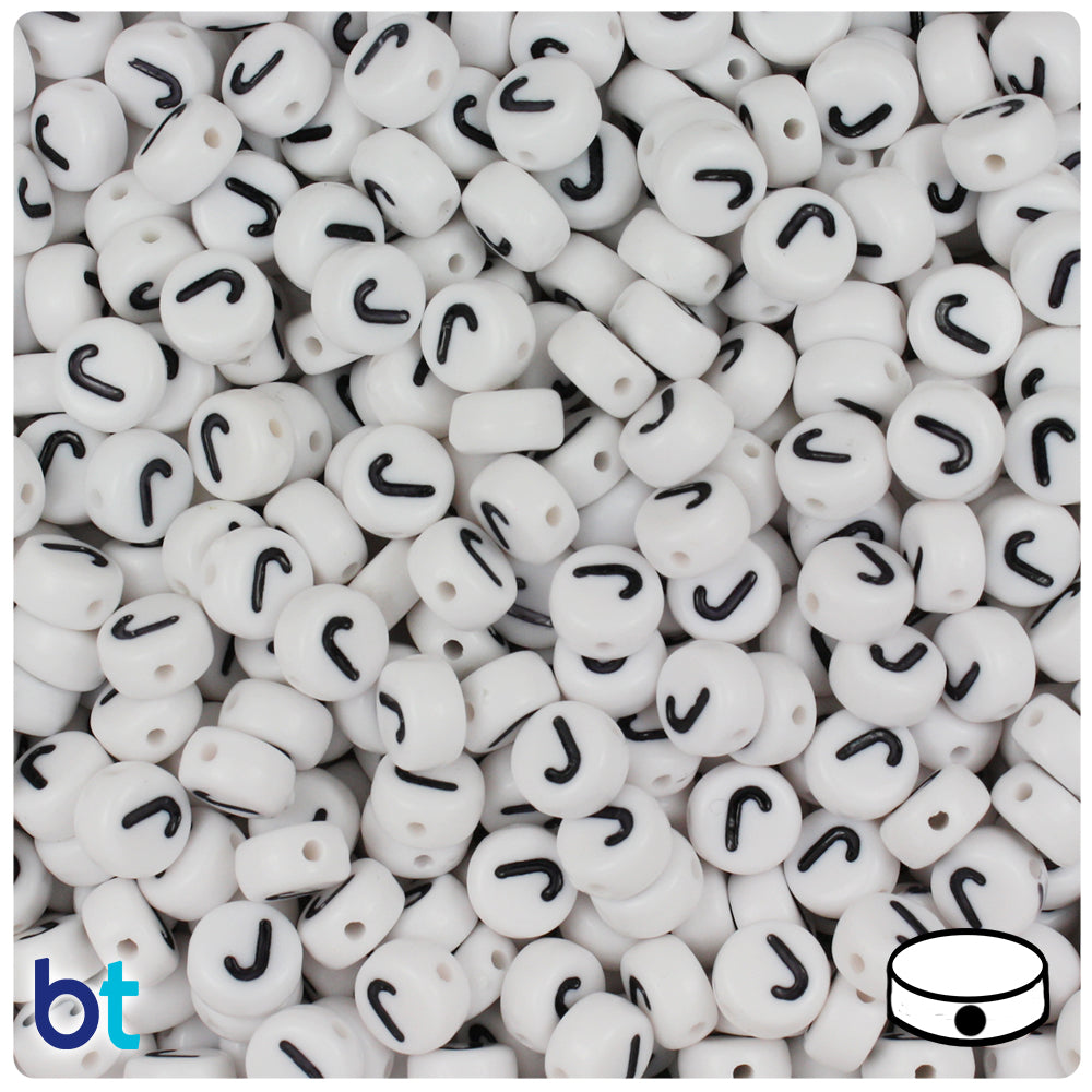 Bulk Buy - White Opaque 7mm Coin Plastic Alpha Beads - Black Letters