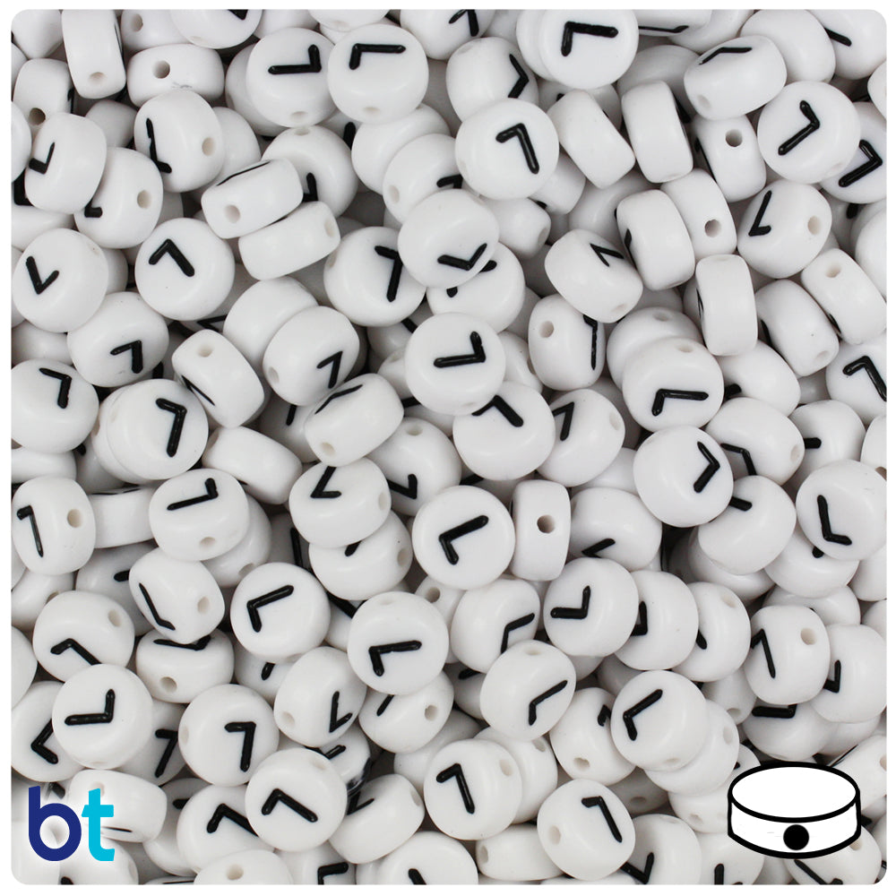 Bulk Buy - White Opaque 7mm Coin Plastic Alpha Beads - Black Letters