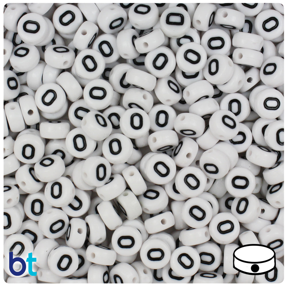 Bulk Buy - White Opaque 7mm Coin Plastic Alpha Beads - Black Letters