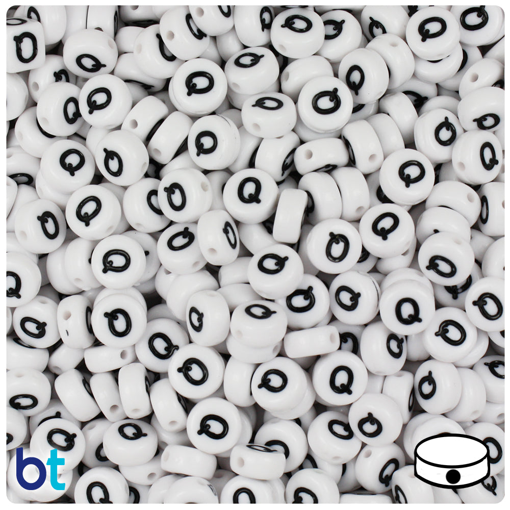 Bulk Buy - White Opaque 7mm Coin Plastic Alpha Beads - Black Letters