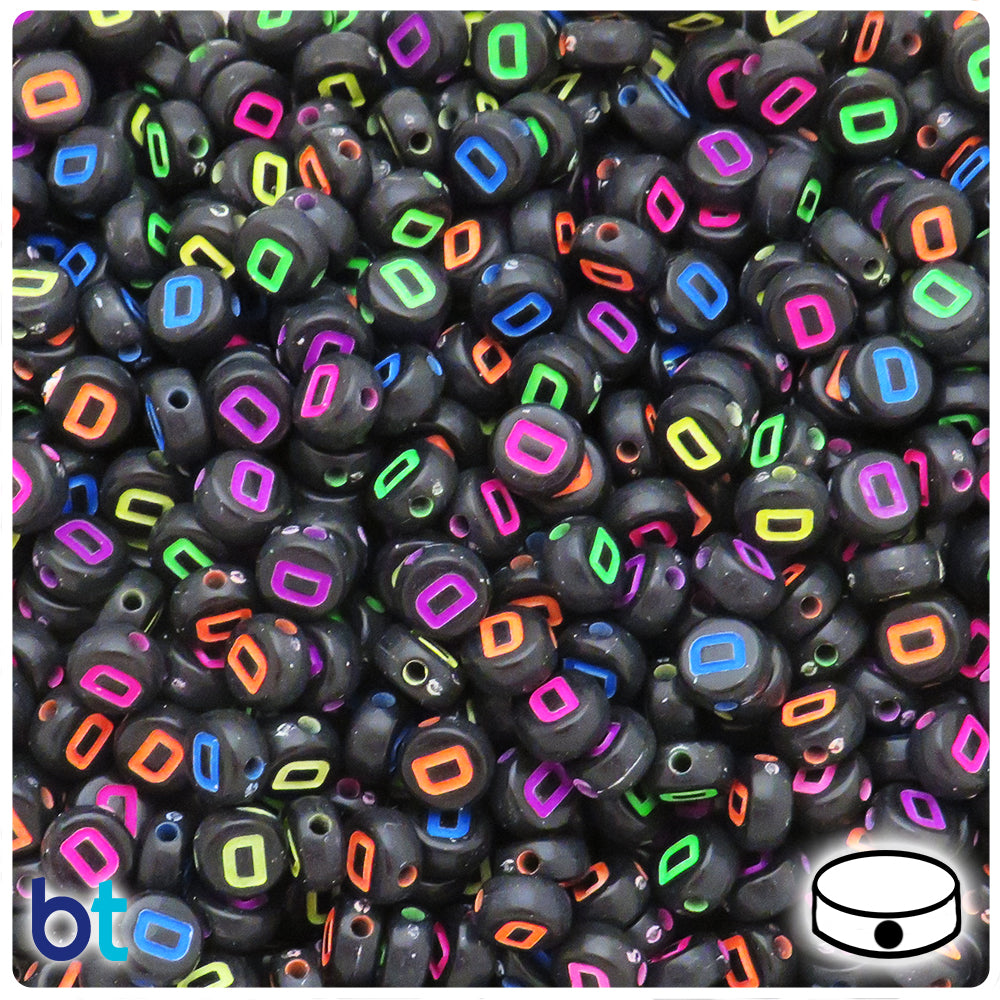 Black Opaque 7mm Coin Alpha Beads - Colored Letter D (100pcs)