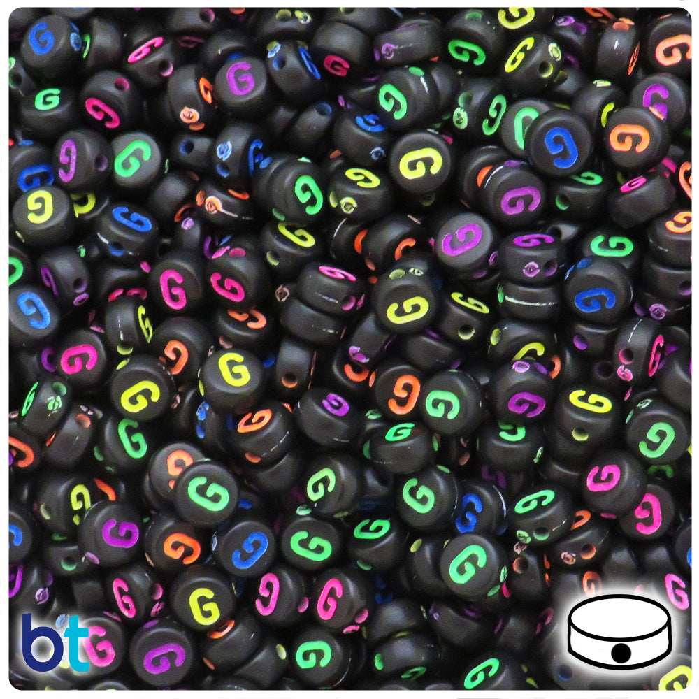 Black Opaque 7mm Coin Alpha Beads - Colored Letter G (100pcs)