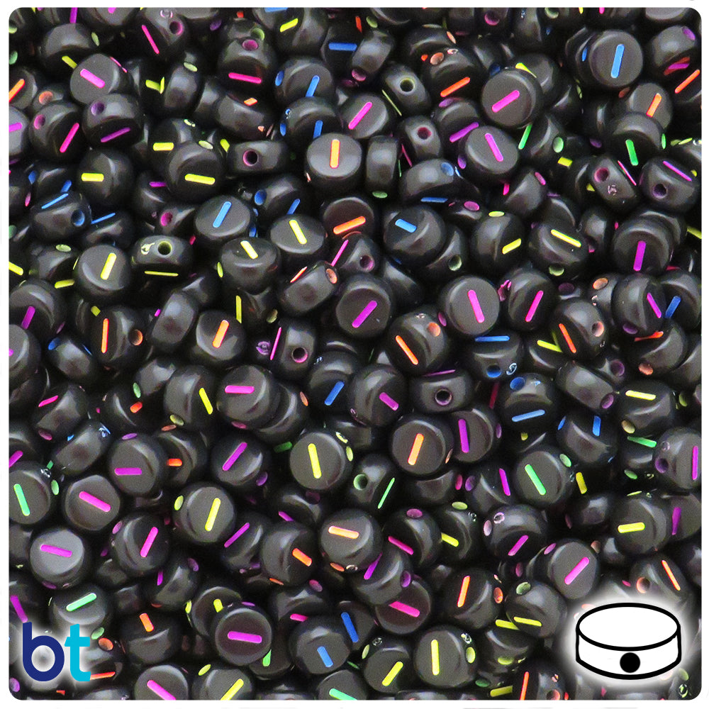 Black Opaque 7mm Coin Alpha Beads - Colored Letter I (100pcs)