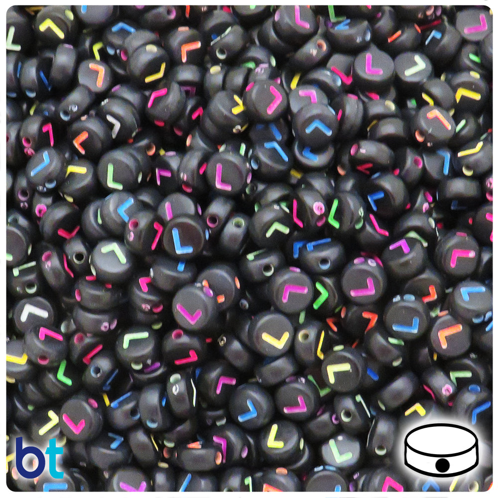 Black Opaque 7mm Coin Alpha Beads - Colored Letter L (100pcs)