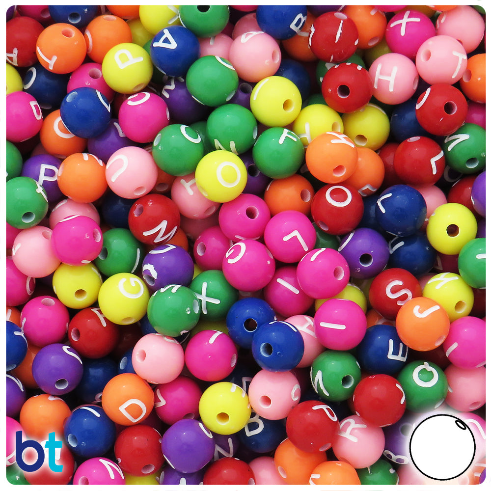 Mixed Opaque 8mm Round Alpha Beads - White Letter Mix (200pcs)