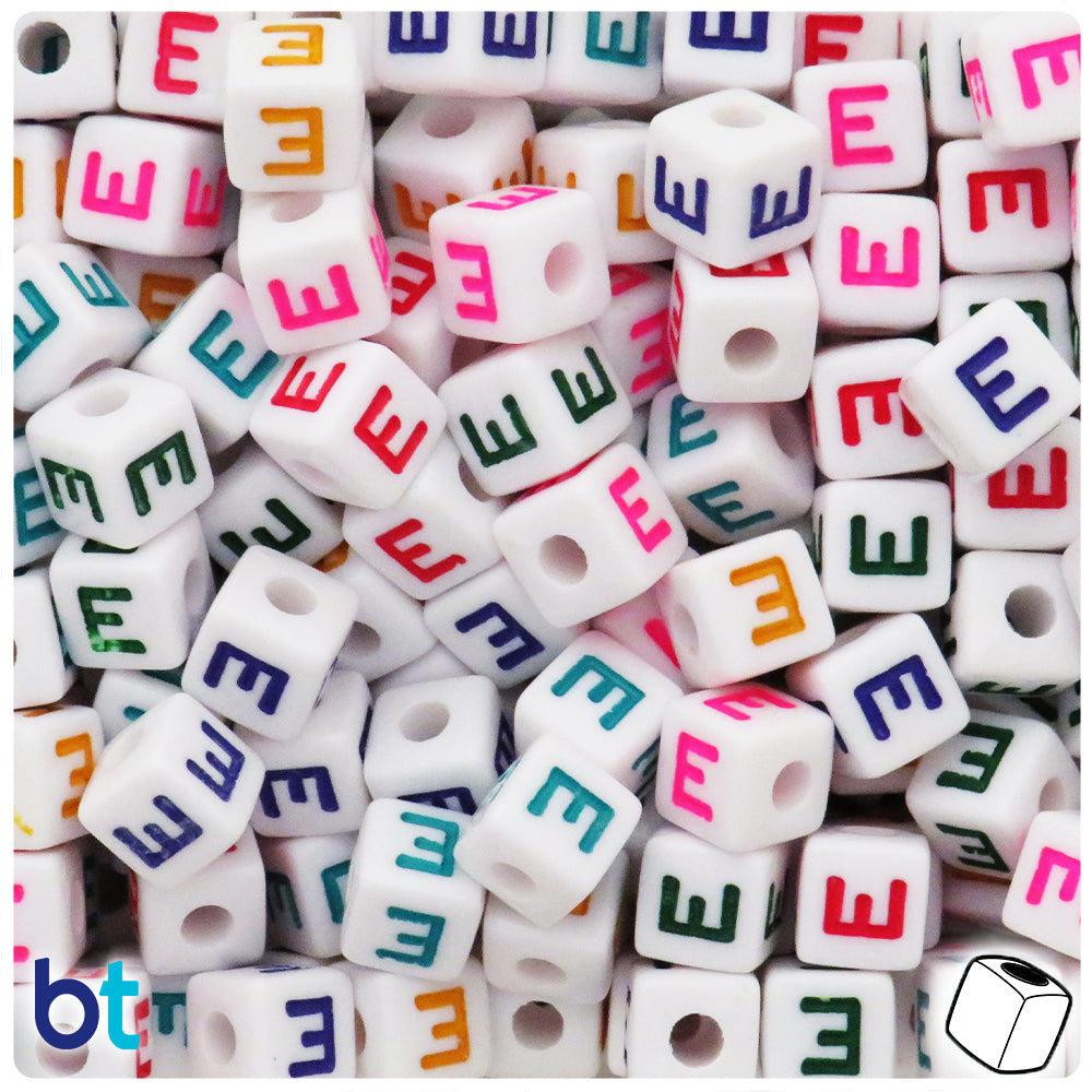 Bulk Buy - White Opaque 10mm Cube Plastic Alpha Beads - Colored Letters