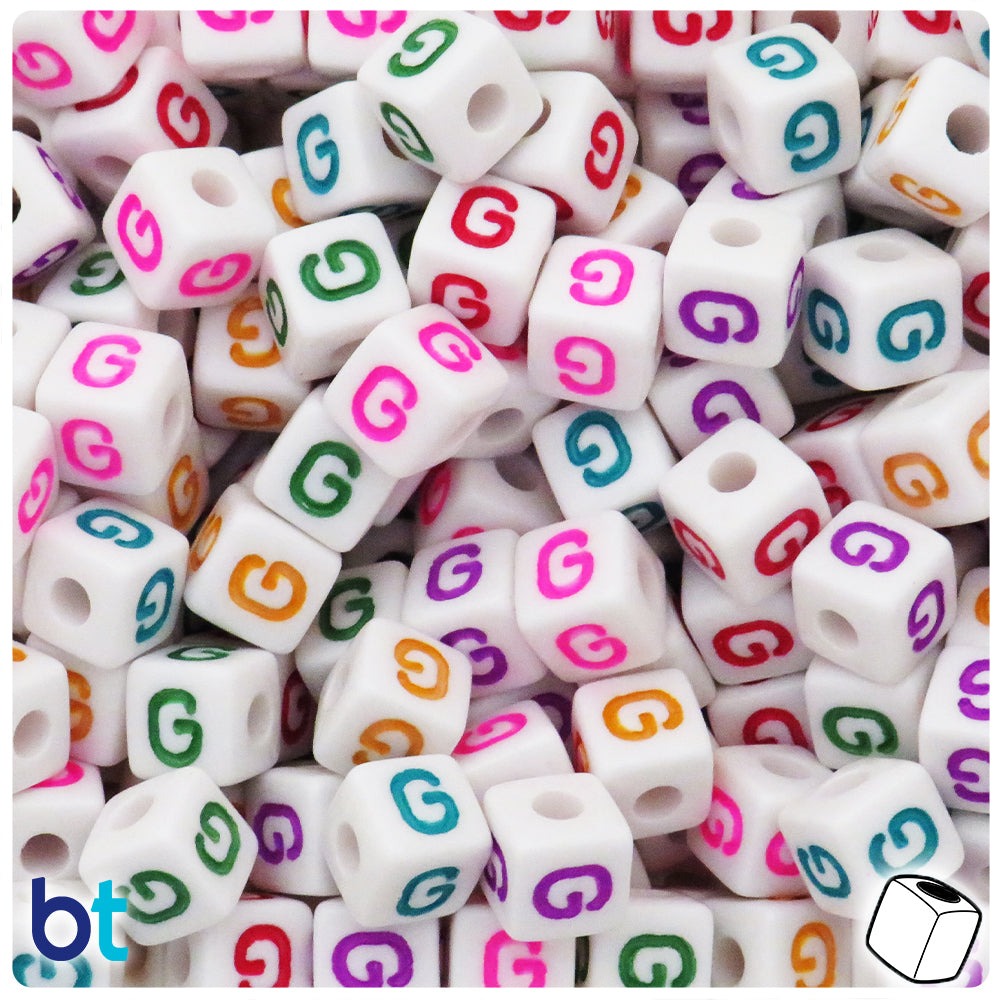 Bulk Buy - White Opaque 10mm Cube Plastic Alpha Beads - Colored Letters