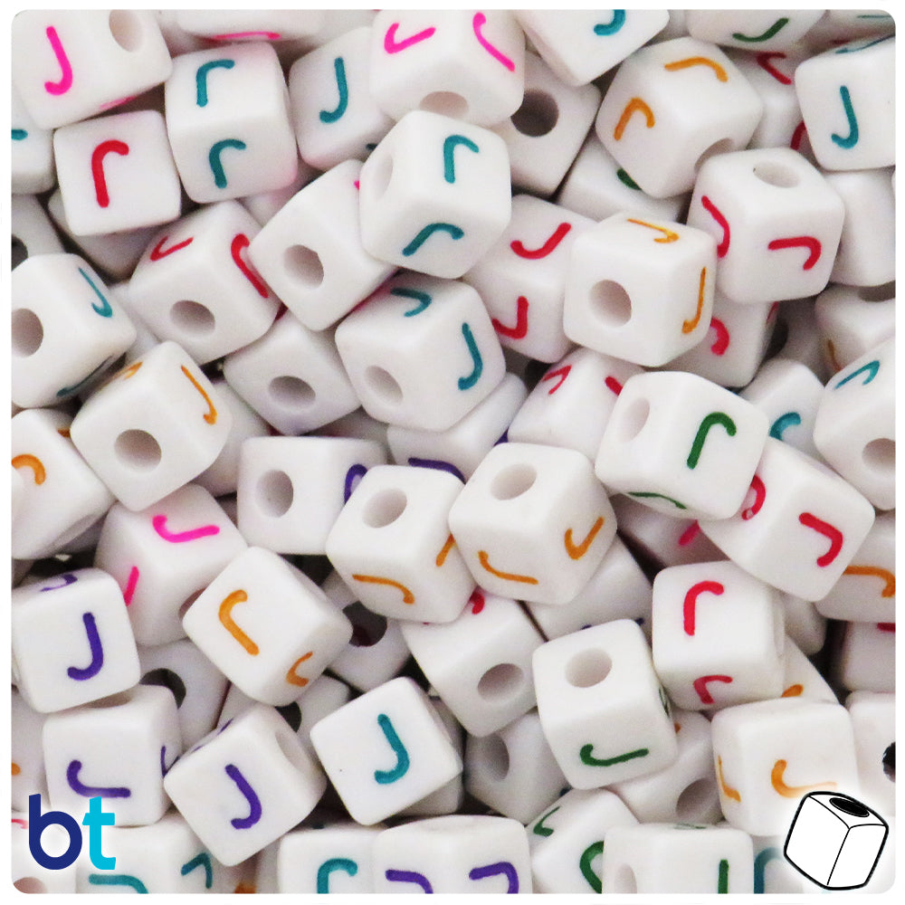 Bulk Buy - White Opaque 10mm Cube Plastic Alpha Beads - Colored Letters