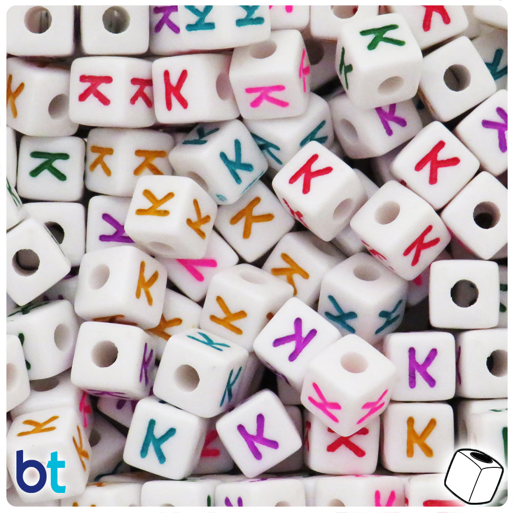 Bulk Buy - White Opaque 10mm Cube Plastic Alpha Beads - Colored Letters