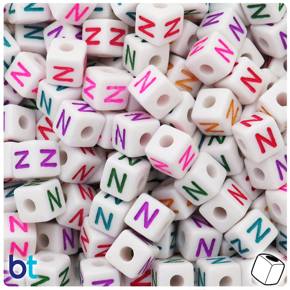 Bulk Buy - White Opaque 10mm Cube Plastic Alpha Beads - Colored Letters