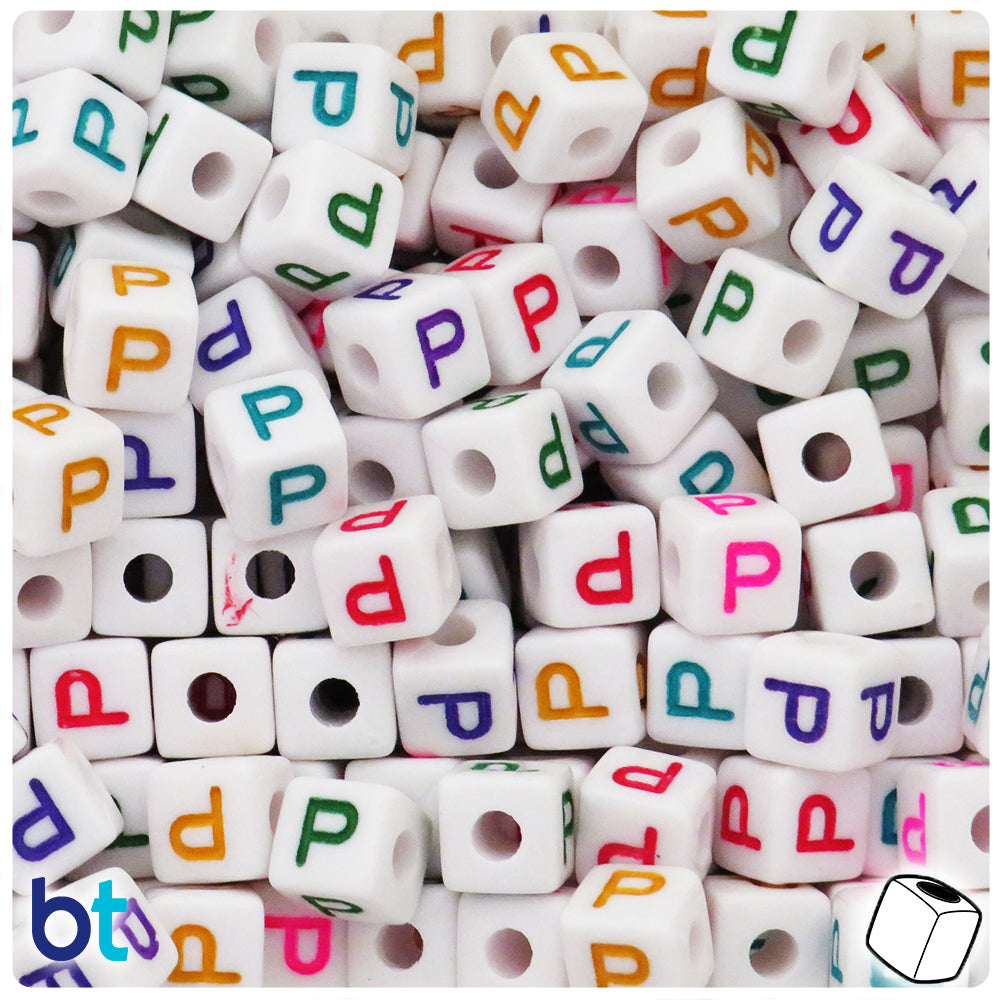 Bulk Buy - White Opaque 10mm Cube Plastic Alpha Beads - Colored Letters